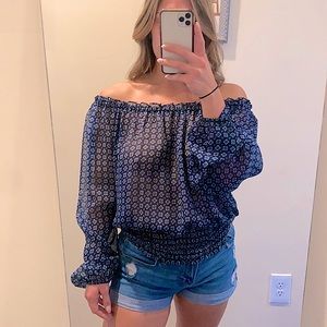 Michael Kors Off The Shoulder Smocked Hem Blouse